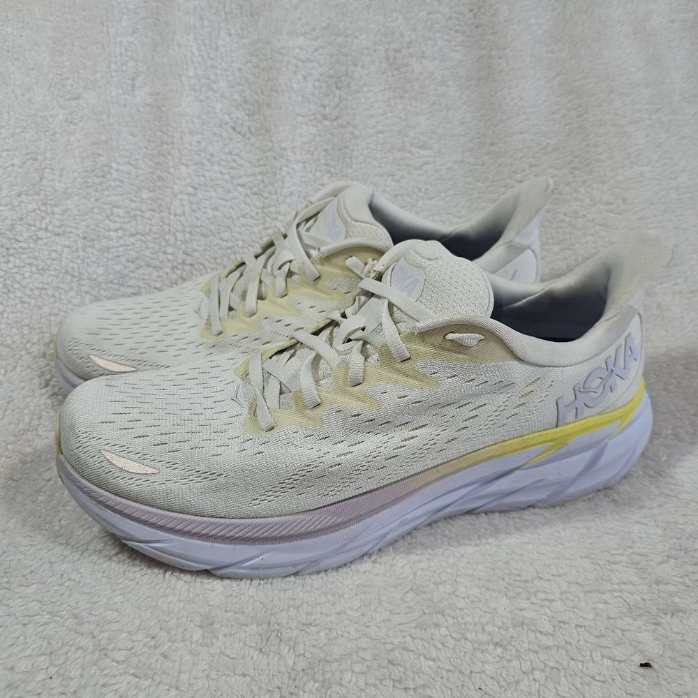 Hoka One One Womens Clifton 8 1119394 BDBBW White Running Shoes Sneaker Sz10.5 B